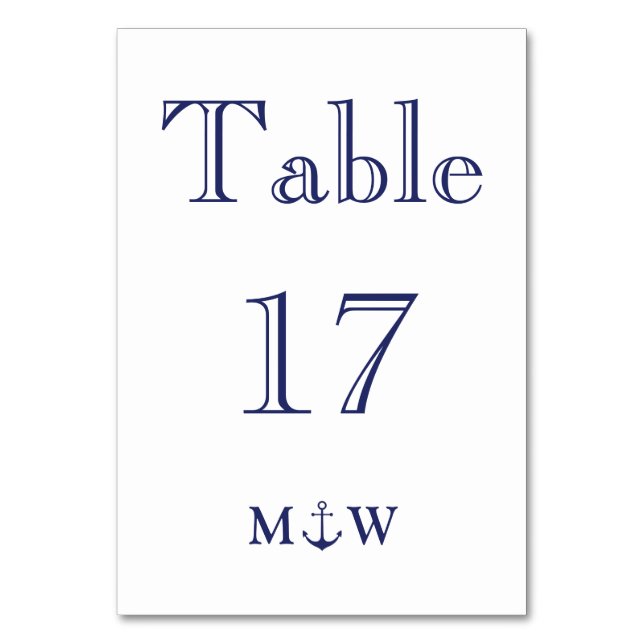 Numéro De Table Ancrage nautique bleu marine blanche monogramme Ma (Par défaut)