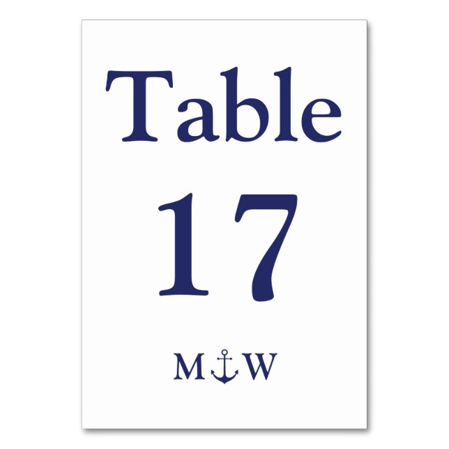 Numéro De Table Ancrage nautique bleu marine blanche monogramme Ma (Par défaut)