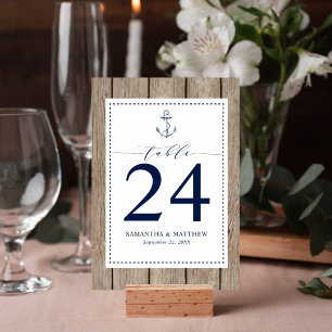 Numéro De Table Ancre Bleue de marine nautique Mariage de bois rus