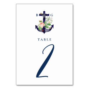 Numéro De Table Ancre Botanique Floral Nautique Mariage d'été