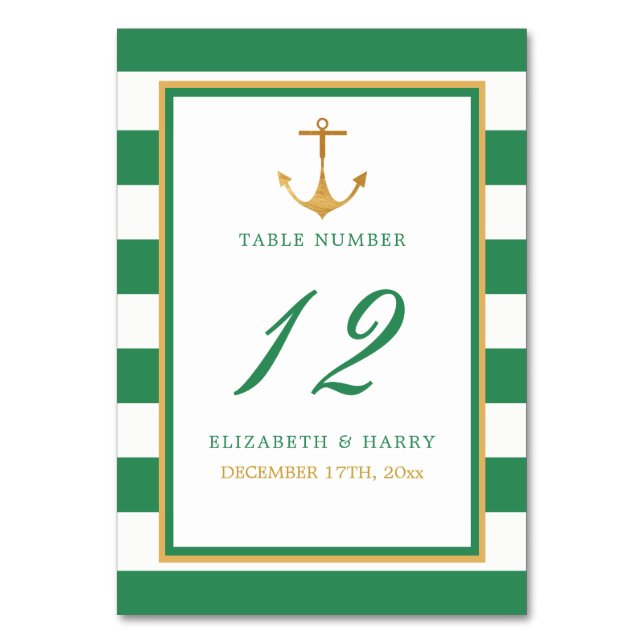 Numéro De Table Ancre d'or nautique, Sea Green et Mariage d'or (Par défaut)