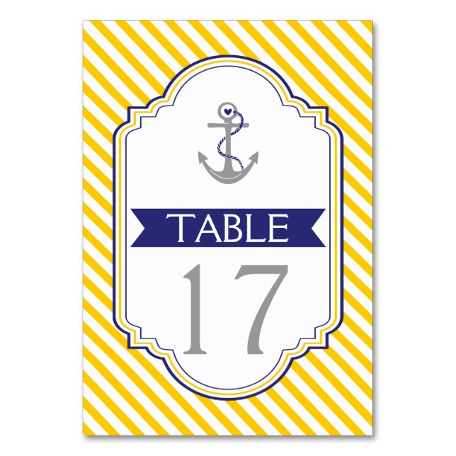 Numéro De Table Ancre jaune, blanc mariage nautique numéro de tabl (Dos)