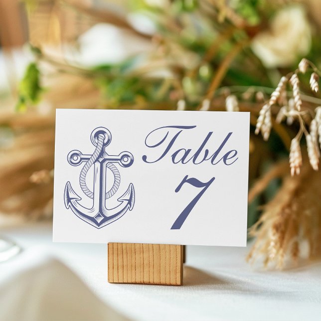 Numéro De Table Ancre Marine Bleu Marine Mariage nautique (Créateur téléchargé)