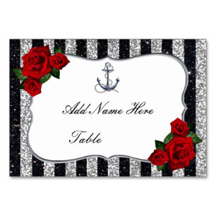 Numéro De Table Ancre nautique Mariage Silver Black Stripes