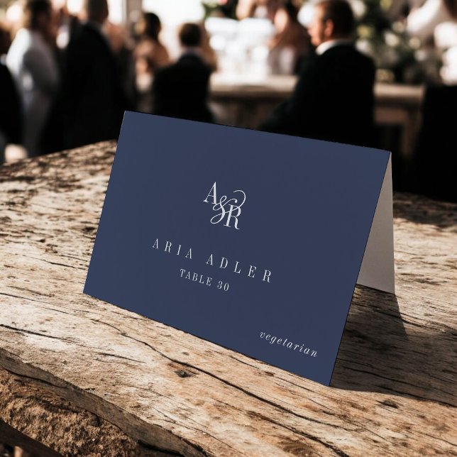 Numéro De Table ANDREA Navy Blue Minimal Wedding Place Cards (ANDREA Navy Blue Minimal Wedding Place Cards)
