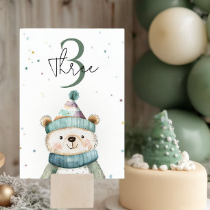 Numéro De Table Anniversaire de l'ours vert   Winter Wonderland