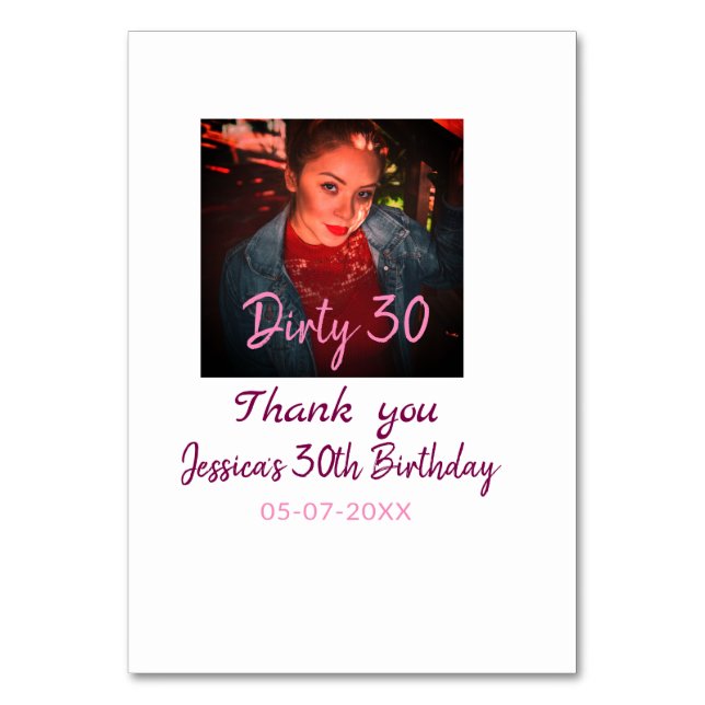 Numéro De Table Anniversaire Dirty 30 ajouter nom rose ajouter pho (Par défaut)
