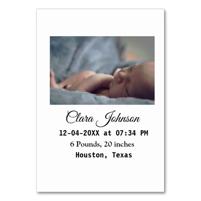 Numéro De Table Annonces de naissance ajouter la date photo heure  (Par défaut)