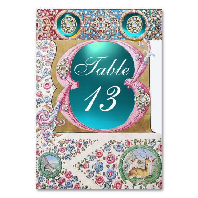 NUMÉRO DE TABLE ANTIQUE TURQUOISE ROSE FLORALE, PIERRES BLEUES, PE (Par défaut)
