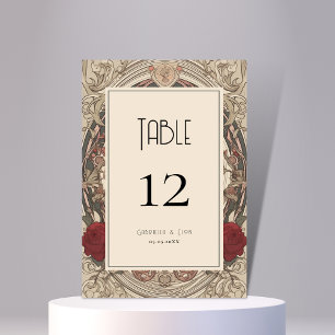 Numéro De Table Antiquité Vintage Art Nouveau Rose Fleur Mariage