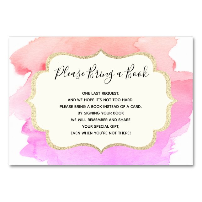 Numéro De Table Apportez un livre - Aquarelle Baby shower de FILLE (Devant)