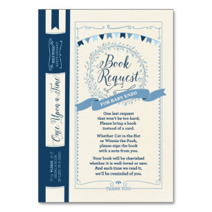 Numéro De Table Apportez un livre Baby Boy Shower Insert Card