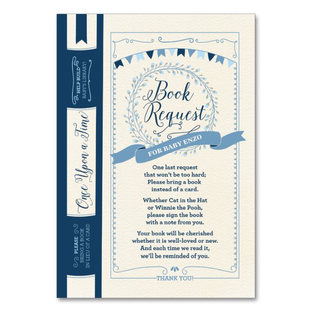 Numéro De Table Apportez un livre Baby Boy Shower Insert Card (Par défaut)