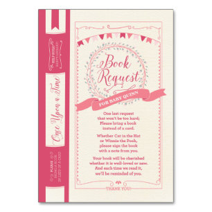 Numéro De Table Apportez un livre Baby Girl Shower Insert Card