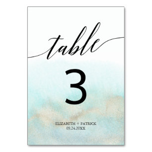 Numéro De Table Aqua et Gold Watercolor Beach Numéro de tableau