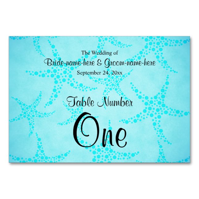 Numéro De Table Aqua et Mariage Starfish Turquoise. (Devant)