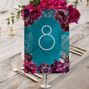 Numéro De Table Aqua Turquoise Merlot Jewel Ton Mariage Numéro de