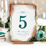 Numéro De Table Aquarelle Abstraite moderne Turquoise et Mariage e<br><div class="desc">Aquarelle Ethérée Abstraite moderne Turquoise & Mariage en cuivre Numéros de tableau. Ce design moderne est magnifiquement peint à la main avec des couleurs riches qui sont parfaites pour l'automne. Montré dans la couleur Turquoise foncé de la palette de couleurs de : Vert Peacock Turquoise foncé, Rouille de cuivre, Or...</div>