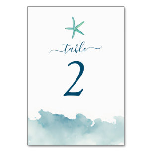 Numéro De Table Aquarelle Aqua Starfish & Water