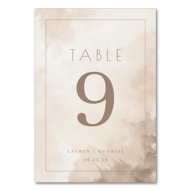 Numéro de Table Aquarelle Beige Élégant (Par défaut)