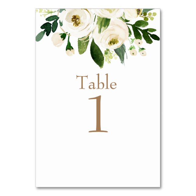 Numéro De Table Aquarelle Blanc Floral Mariage Or Texte (Par défaut)