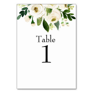 Numéro De Table Aquarelle Blanc Floral Mariage Texte noir
