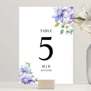 Numéro De Table Aquarelle bleu foncé Mariage floral rustique