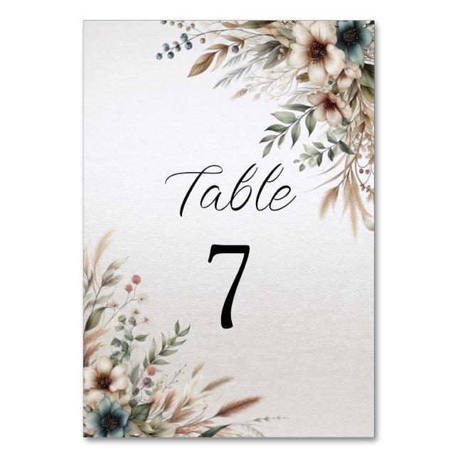 Numéro De Table Aquarelle bleu ivoire Fleurs Numéro de tableau (Dos)