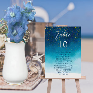 Numéro De Table Aquarelle Bleu Océan Vagues Avec Mariage Monogramm