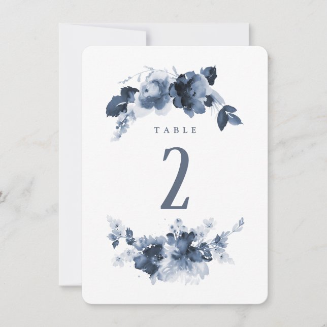 Numéro de table aquarelle bleue pour mariage (Devant)