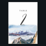 Numéro De Table Aquarelle Blue Mountains Pine Mariage<br><div class="desc">Un thème hivernal élégant aquarelle bleu montagne pinède design mariage. Un design coloré sur le thème de la pinède qui incorpore des montagnes rustiques bleu aquarelle. Un design botanique élégant, parfait pour les amateurs de pinèdes et de motifs hivernaux. Une élégante carte de numéro de table mariage à thème hivernal...</div>