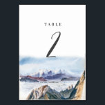 Numéro De Table Aquarelle Blue Mountains Pine Mariage<br><div class="desc">Un thème hivernal élégant aquarelle bleu montagne pinède design mariage. Un design coloré sur le thème de la pinède qui incorpore des montagnes rustiques bleu aquarelle. Un design botanique élégant, parfait pour les amateurs de pinèdes et de motifs hivernaux. Une élégante carte de numéro de table mariage à thème hivernal...</div>