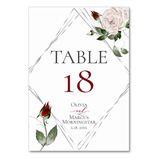 Numéro de table | Aquarelle Blush et Roses Caberne (Dos)