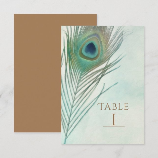 Numéro de table aquarelle Bohème chic plume de pao (Devant / Derrière)