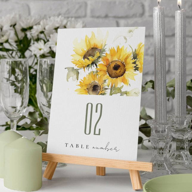 Numéro De Table Aquarelle Boho minimale Tournesol Mariage rustique (Créateur téléchargé)