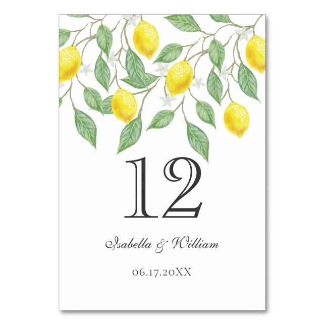Numéro De Table Aquarelle Boho moderne Citron Mariage d'été (Par défaut)
