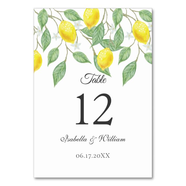 Numéro De Table Aquarelle Boho moderne Citron Mariage d'été (Par défaut)