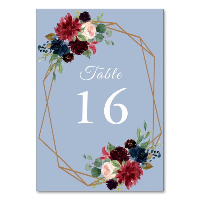 Numéro De Table aquarelle bordeaux bleu poussiéreux mariage géomét (Par défaut)