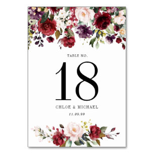 Numéro De Table Aquarelle Bourgogne Rouge rose Personnalisé