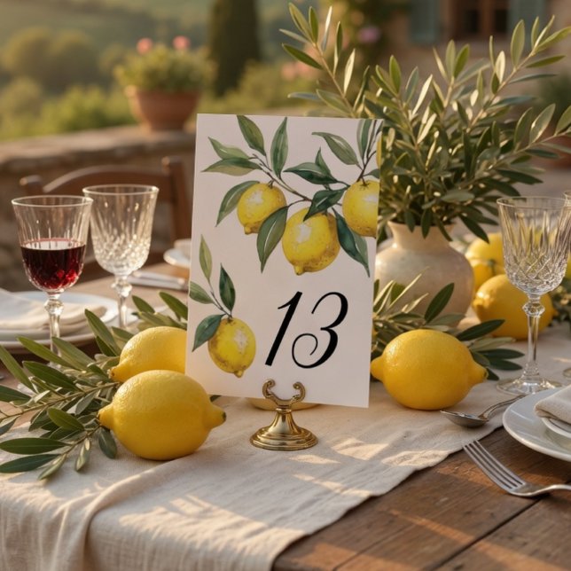 Numéro De Table Aquarelle Citron Mariage Citronné (Créateur téléchargé)