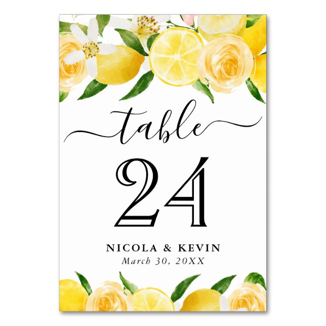 Numéro De Table Aquarelle Citrons et Fleurs d'Été Mariage (Par défaut)