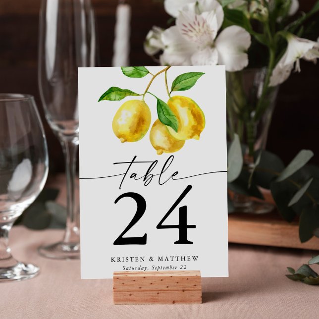 Numéro De Table Aquarelle Citrus citron (Add a fresh twist to your reception with a lemon watercolor table number!)