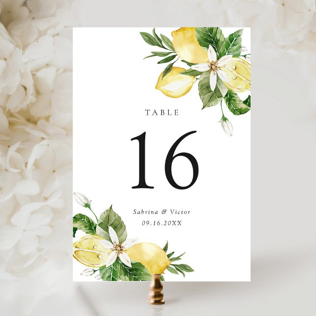 Numéro De Table Aquarelle Citrus Citrus Mariage de verdure (Créateur téléchargé)