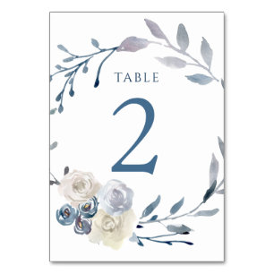Numéro De Table aquarelle couronne bleu fleurie Tableau Numéro 2