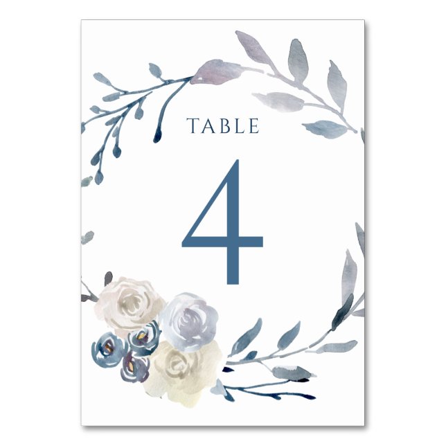 Numéro De Table aquarelle couronne bleu fleurie Tableau Numéro 4 (Par défaut)