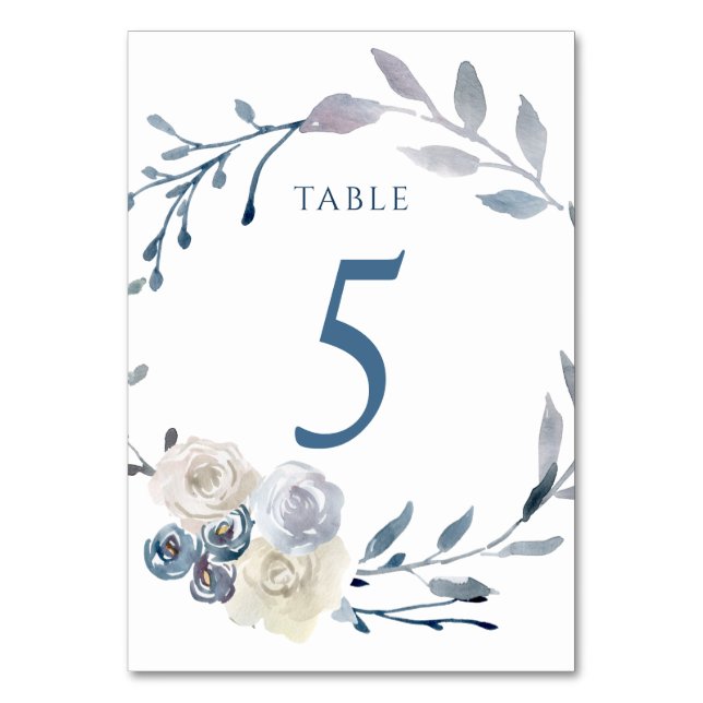 Numéro De Table aquarelle couronne bleu fleurie Tableau Numéro 5 (Par défaut)