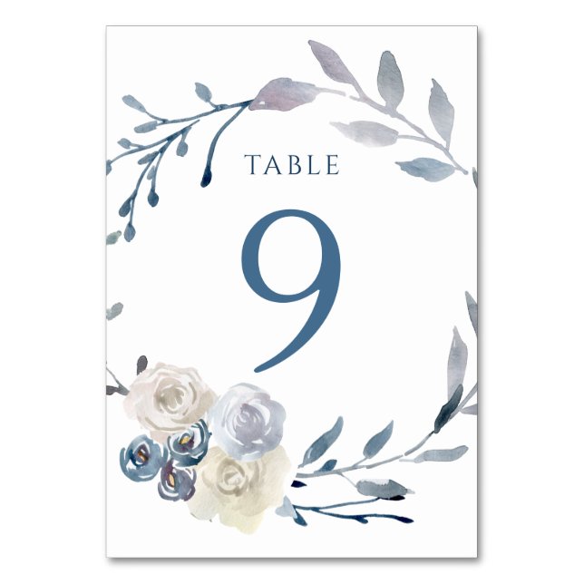 Numéro De Table aquarelle couronne bleu fleurie Tableau Numéro 9 (Par défaut)