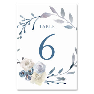 Numéro De Table aquarelle couronne florale bleue Tableau Numéro 6
