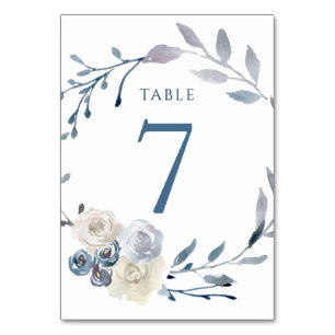 Numéro De Table aquarelle couronne florale bleue Tableau Numéro 7
