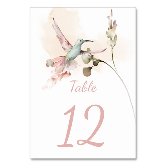 Numéro De Table Aquarelle de couleur rose et verte des colibris (Par défaut)